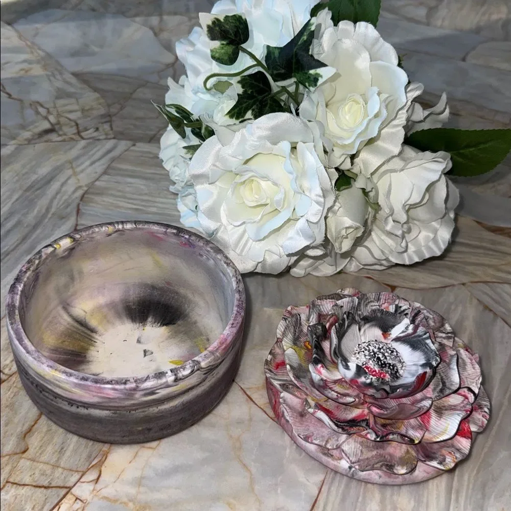 Floral Ceramic Jewelry Box - Pink and Gray